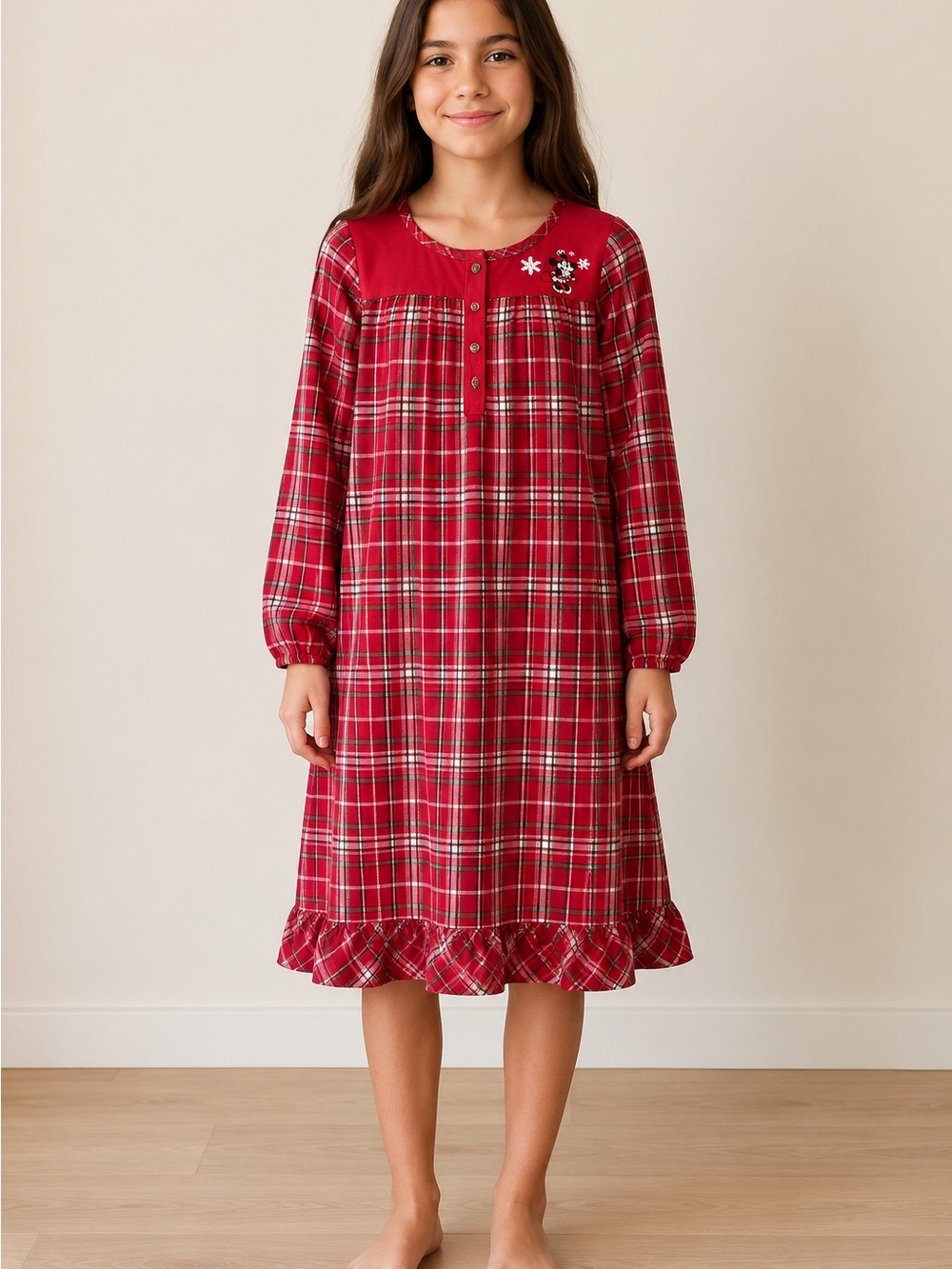 Y2K Vtg Disney Store Minnie Mouse Plaid Christmas Nightgown Girls M 7/8